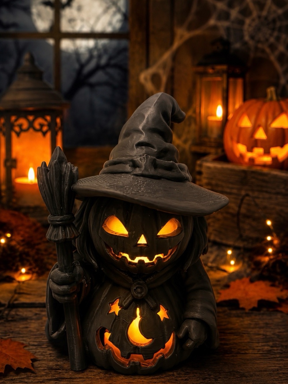 Kids Black Witch Pumpkin Costume Hat and Prop Set